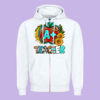 A+ Teacher Apple Zipper Hoodie Designed By Bundleandbundleshop