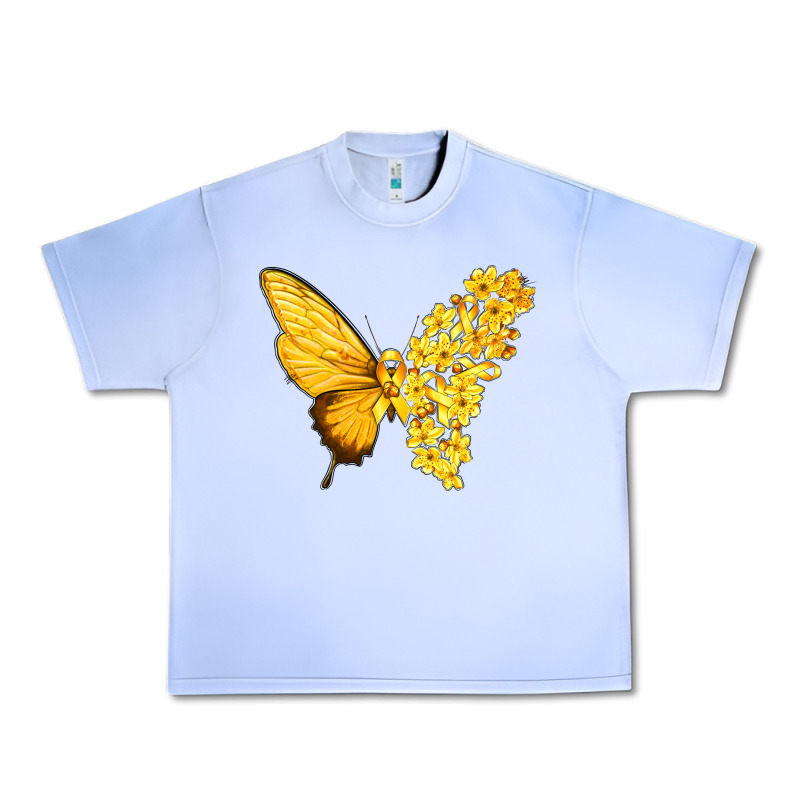 Flowers And Childhood Cancer Ribbon Butterfly Urban Heavy Tee by texasbilliewilder | Teevron
