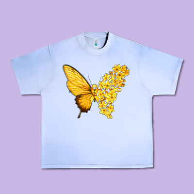 Flowers And Childhood Cancer Ribbon Butterfly Urban Heavy Tee Designed By Texasbilliewilder