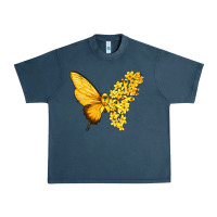 Midnight Navy flowers and childhood cancer ribbon butterfly Urban Heavy Tee - texasbilliewilder