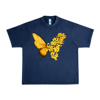 Navy flowers and childhood cancer ribbon butterfly Urban Heavy Tee - texasbilliewilder