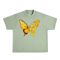 Oil Green flowers and childhood cancer ribbon butterfly Urban Heavy Tee - texasbilliewilder