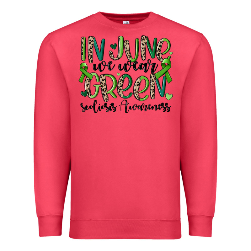 In June We Wear Green Scoliosis Awareness Premium Sweatshirt by MaliasSmallBusiness | Teevron
