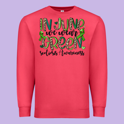 In June We Wear Green Scoliosis Awareness Premium Sweatshirt Designed By Maliassmallbusiness