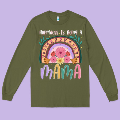Happiness Is Being A Mama Long Sleeve Tee Designed By Jahusdesignshop