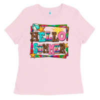 Bubblegum Pink hello summer Ladies Tee - AdoDesignShop
