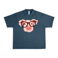 Midnight Navy pig with red glasses Urban Heavy Tee - RanaPortraitStore