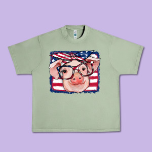 American Flag Pig Urban Heavy Tee Designed By Ranaportraitstore