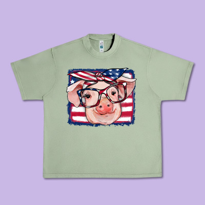 American Flag Pig Urban Heavy Tee Designed By Ranaportraitstore
