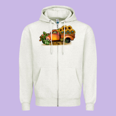 Sunflower Truck Zipper Hoodie Designed By Jahusdesignshop