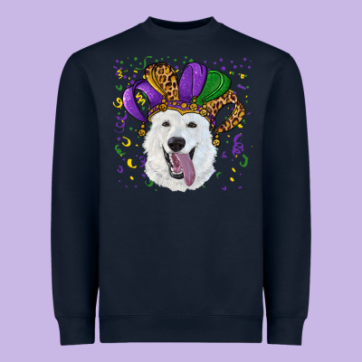 Heavyweight Sweatshirt mardi gras hat  white shepherd