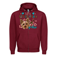 Burgundy life is better with a yorkie Zipper Hoodie - Jasminsmagicworld