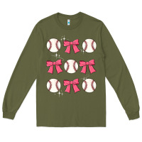 Army Green baseball coquette bow Long Sleeve Tee - JahusDesignShop