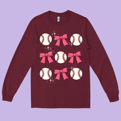 Baseball Coquette Bow Long Sleeve Tee Designed By Jahusdesignshop
