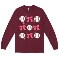 Burgundy baseball coquette bow Long Sleeve Tee - JahusDesignShop