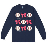 Navy baseball coquette bow Long Sleeve Tee - JahusDesignShop