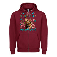 Burgundy life is better with a german shepherd Zipper Hoodie - Jasminsmagicworld