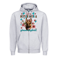 Heather Grey life is better with a german shepherd Zipper Hoodie - Jasminsmagicworld