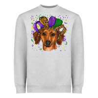 Heather Grey mardi gras hat dachshund Heavyweight Sweatshirt - RanaPortraitStore