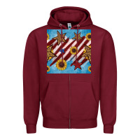 Burgundy western star with sunflower seamless pattern Zipper Hoodie - BundleAndBundleShop