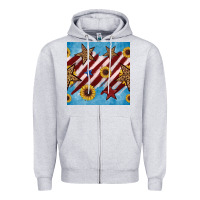 Heather Grey western star with sunflower seamless pattern Zipper Hoodie - BundleAndBundleShop