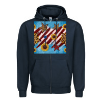 Navy western star with sunflower seamless pattern Zipper Hoodie - BundleAndBundleShop