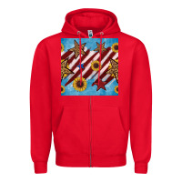 Red western star with sunflower seamless pattern Zipper Hoodie - BundleAndBundleShop