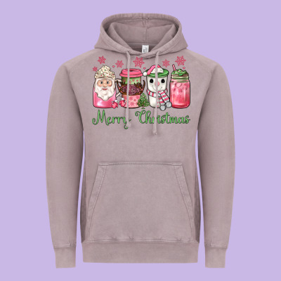 Pink  Merry Christmas Coffee Vintage Hoodie Designed By Jahusdesignshop
