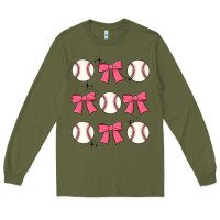 Army Green baseball coquette bow Long Sleeve Tee - JahusDesignShop