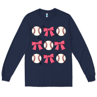 Navy baseball coquette bow Long Sleeve Tee - JahusDesignShop