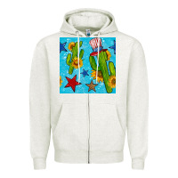 Oatmeal Heather 4th of july cacti seamless pattern Zipper Hoodie - BundleAndBundleShop