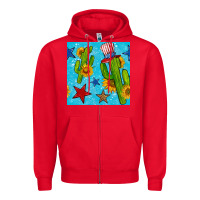 Red 4th of july cacti seamless pattern Zipper Hoodie - BundleAndBundleShop
