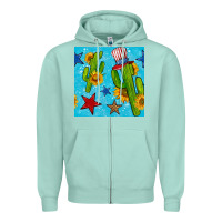 Seafoam 4th of july cacti seamless pattern Zipper Hoodie - BundleAndBundleShop