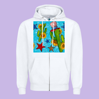 4th Of July Cacti Seamless Pattern Zipper Hoodie Designed By Bundleandbundleshop