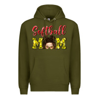 Army Green Softball Mom Premium Hoodie - BundleAndBundleShop