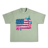 Oil Green American flag breast cancer with ribbon Urban Heavy Tee - texasbilliewilder