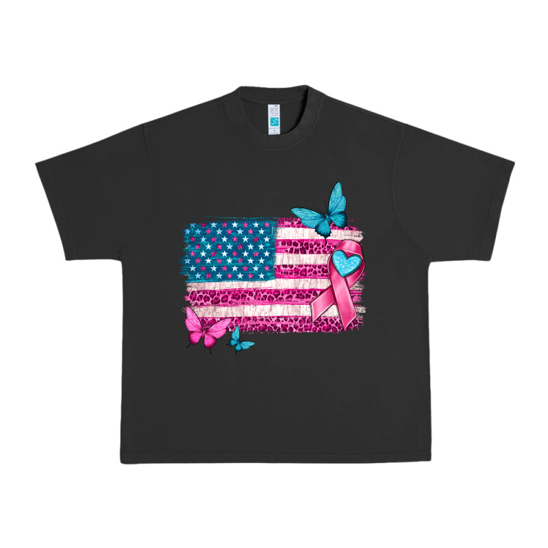 American Flag Breast Cancer With Ribbon Urban Heavy Tee by texasbilliewilder | Teevron