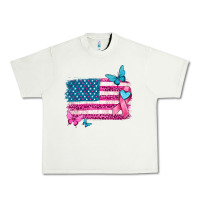 Pistachio American flag breast cancer with ribbon Urban Heavy Tee - texasbilliewilder