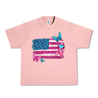Salmon American flag breast cancer with ribbon Urban Heavy Tee - texasbilliewilder
