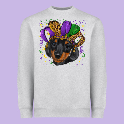 Heavyweight Sweatshirt mardi gras hat dachshund puppy