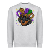 Heather Grey mardi gras hat dachshund puppy Heavyweight Sweatshirt - RanaPortraitStore