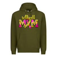 Army Green Softball Mom Breast Cancer Premium Hoodie - BundleAndBundleShop