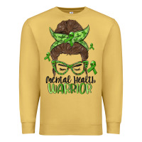 Antique Gold messy bun mental health warrior Premium Sweatshirt - MaliasSmallBusiness