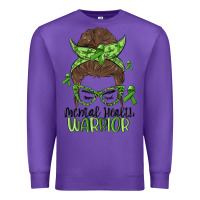 Purple messy bun mental health warrior Premium Sweatshirt - MaliasSmallBusiness