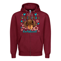 Burgundy life is better with a dachshund Zipper Hoodie - Jasminsmagicworld