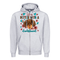 Heather Grey life is better with a dachshund Zipper Hoodie - Jasminsmagicworld
