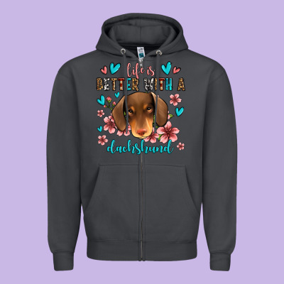 Life Is Better With A Dachshund Zipper Hoodie Designed By Jasminsmagicworld