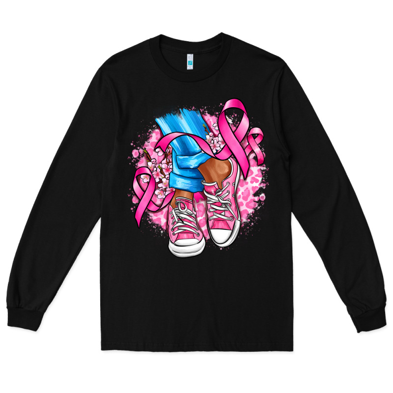Cancer Ribbon Pink Converse And Flowers Long Sleeve Tee by AdoDesignShop | Teevron