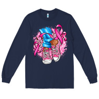 Navy cancer ribbon pink converse and flowers Long Sleeve Tee - AdoDesignShop