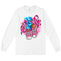 White cancer ribbon pink converse and flowers Long Sleeve Tee - AdoDesignShop